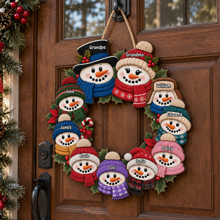 Custom Snowman Christmas Decor Gift For Grandparents - Personalized Wood Sign 4