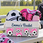 Custom Sport Basket Pink Bow Coquette Softball, Volleyball, Basketball, Soccer - Personalized Storage Basket 2