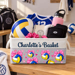 Custom Sport Basket Pink Bow Coquette Softball, Volleyball, Basketball, Soccer - Personalized Storage Basket 3