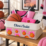 Custom Sport Basket Pink Bow Coquette Softball, Volleyball, Basketball, Soccer - Personalized Storage Basket 4