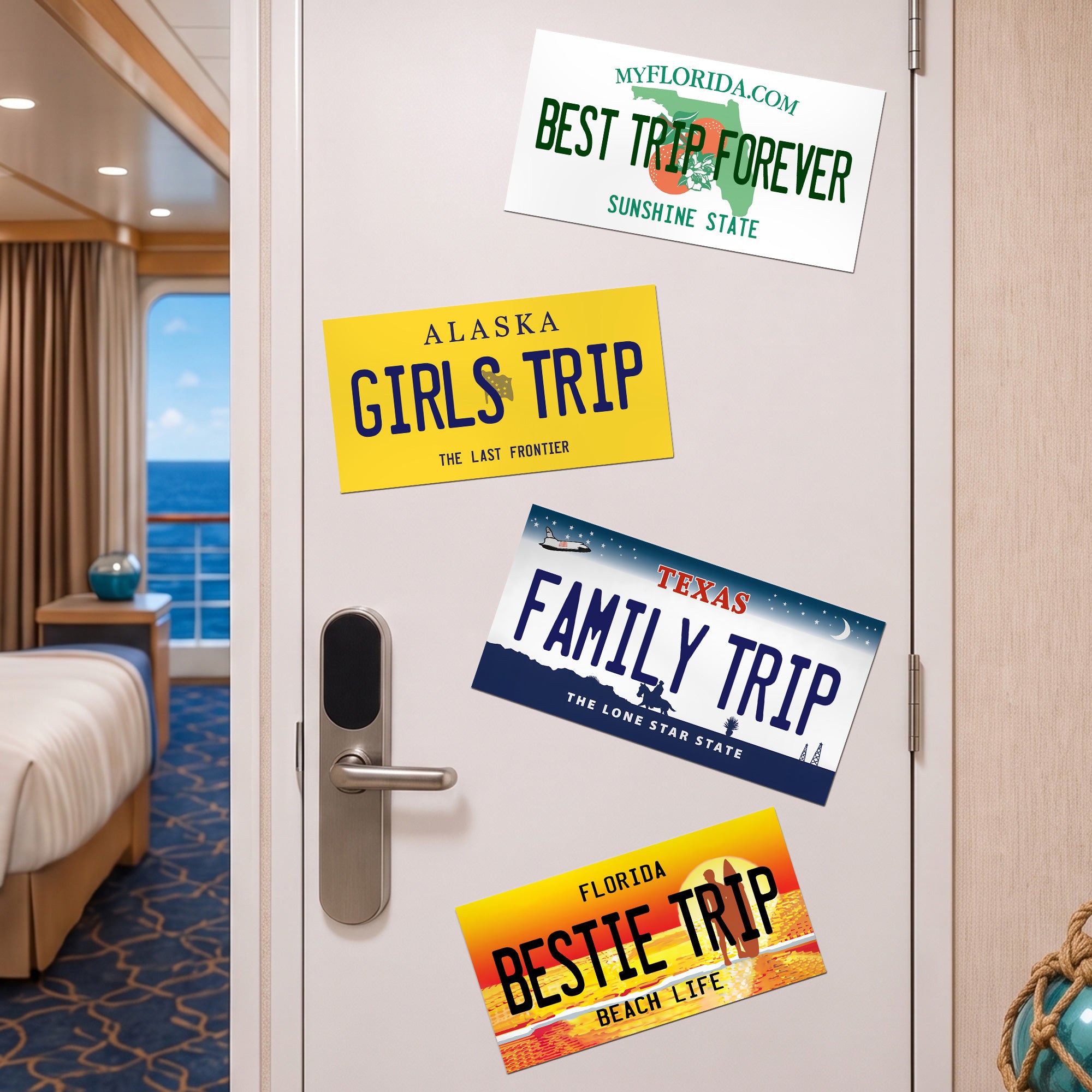Custom State Cruise Door Signs Stateroom Decor Cruising Family Vacation, Girls Trip, Bachelor - Personalized Magnet 1