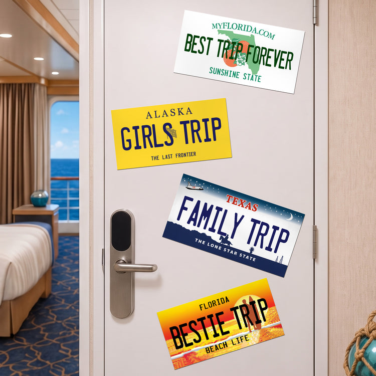 Custom State Cruise Door Signs Stateroom Decor Cruising Family Vacation, Girls Trip, Bachelor - Personalized Magnet 1