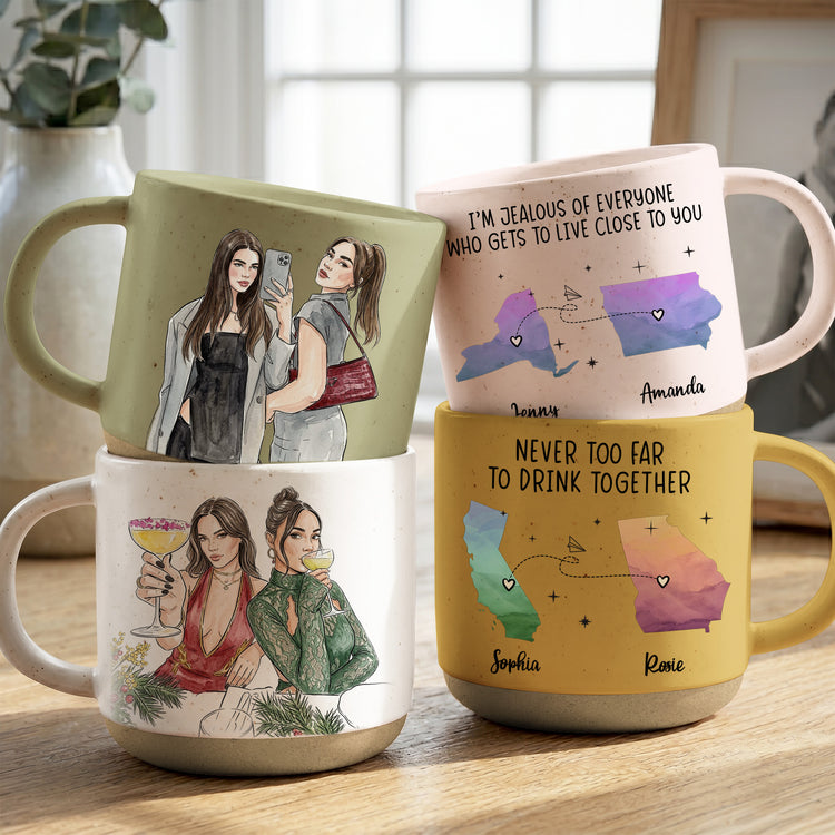 Custom States & Photo Watercolor Art - Long Distance Relationship Gifts - Personalized Mug 1