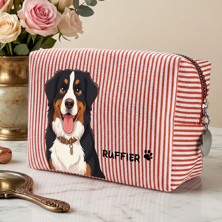 Custom Striped Pattern Pet Portrait Cartoon Art - Personalized Makeup Bag 2