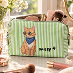 Custom Striped Pattern Pet Portrait Cartoon Art - Personalized Makeup Bag 3