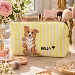 Custom Striped Pattern Pet Portrait Cartoon Art - Personalized Makeup Bag 4