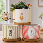 Custom Striped Pattern Watercolor Pet Portrait Memorial Gift - Personalized Plant Pot 1