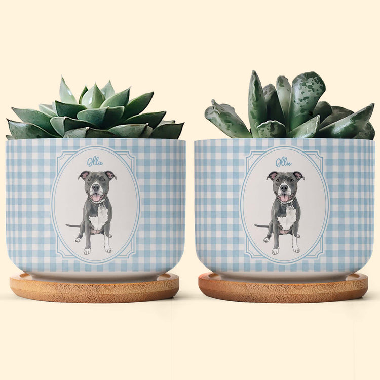 Custom Striped Pattern Watercolor Pet Portrait Memorial Gift - Personalized Plant Pot 2