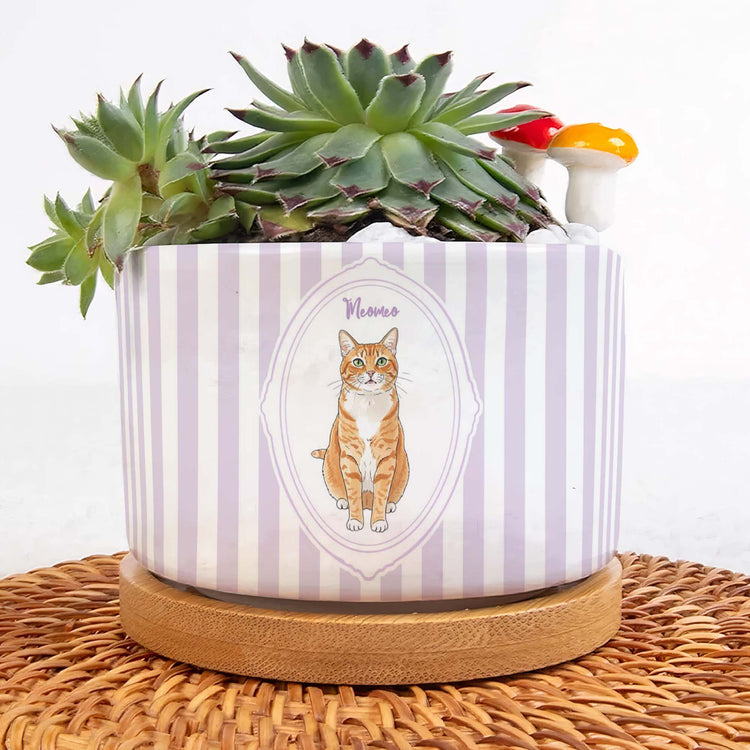 Custom Striped Pattern Watercolor Pet Portrait Memorial Gift - Personalized Plant Pot 3