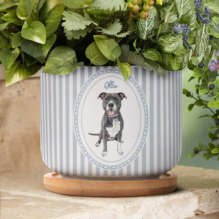 Custom Striped Pattern Watercolor Pet Portrait Memorial Gift - Personalized Plant Pot 5