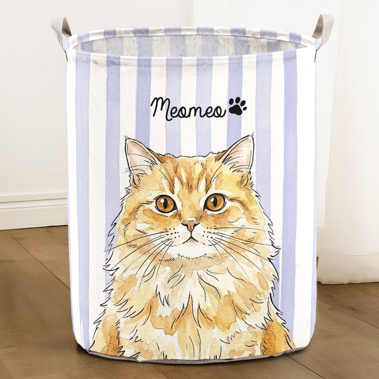 Custom Striped Pattern Watercolor Pet Portrait - Personalized Basket 2