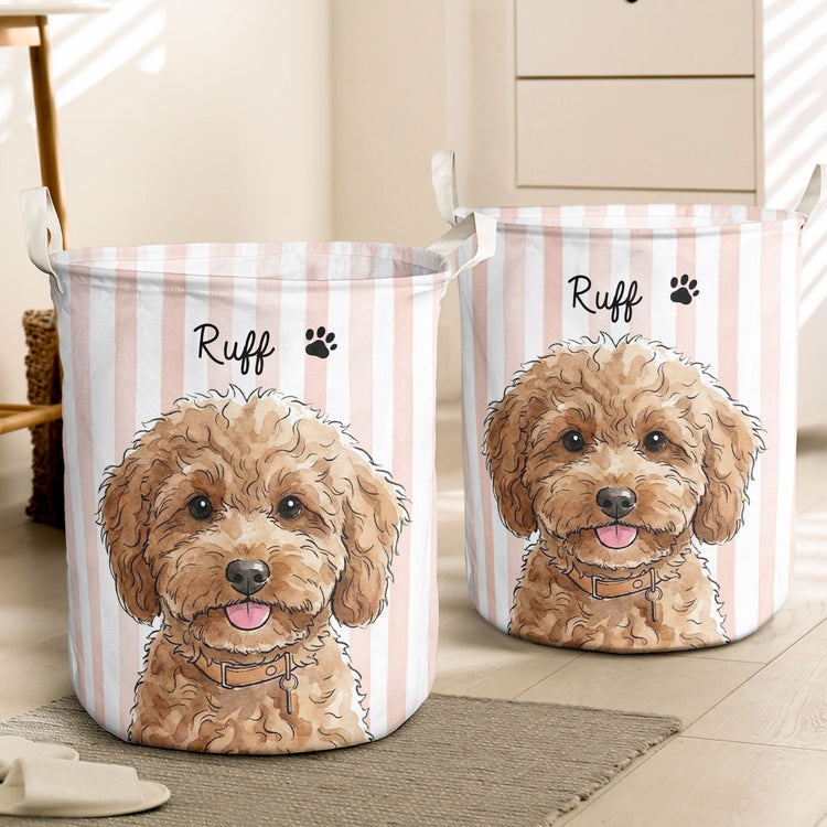 Custom Striped Pattern Watercolor Pet Portrait - Personalized Basket 3