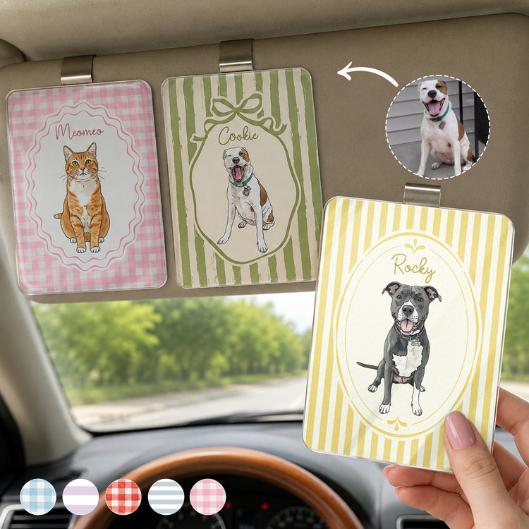 Custom Striped Pattern Watercolor Pet Portrait - Personalized Car Visor Clip 1