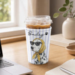 Custom Striped Pattern Watercolor Pet Portrait - Personalized Iced Coffee Sleeve 3