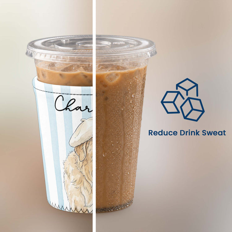 Custom Striped Pattern Watercolor Pet Portrait - Personalized Iced Coffee Sleeve 4