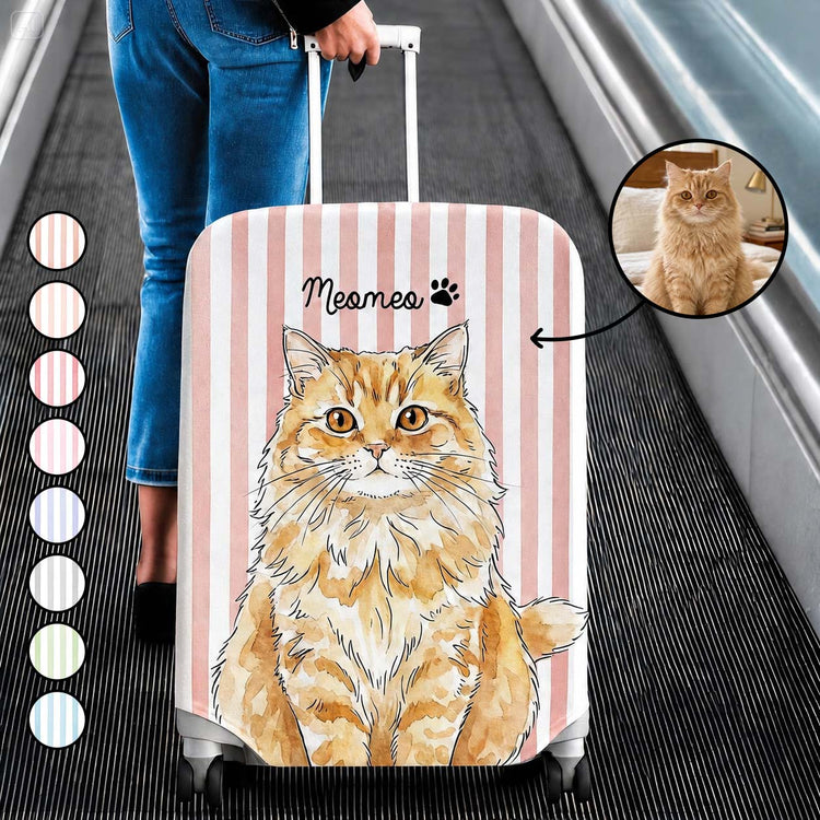 Custom Striped Pattern Watercolor Pet Portrait - Personalized Luggage Cover 1