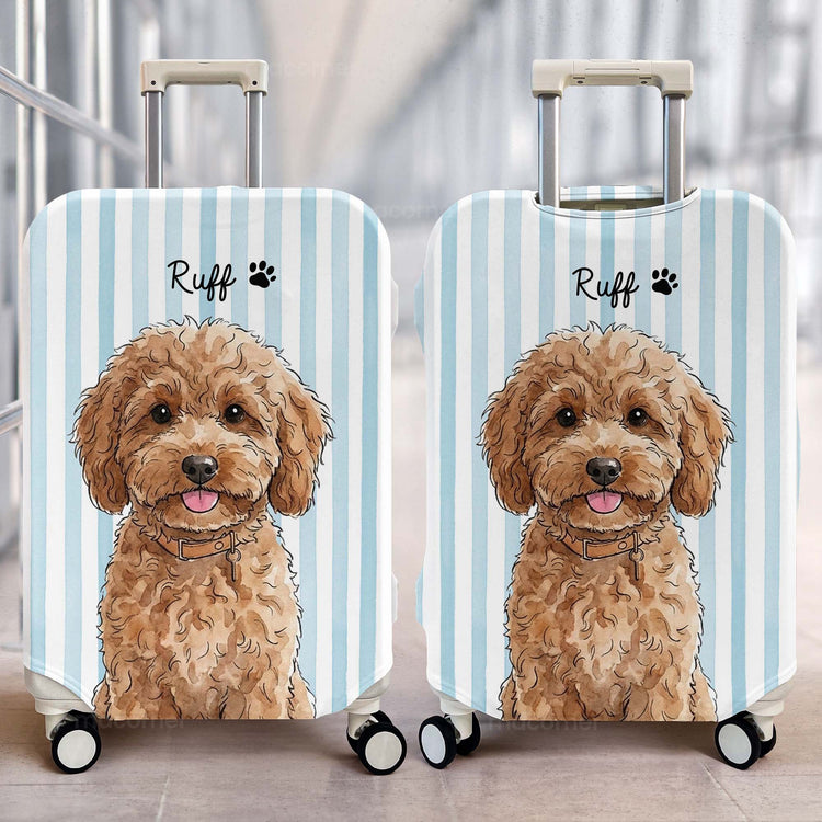 Custom Striped Pattern Watercolor Pet Portrait - Personalized Luggage Cover 2