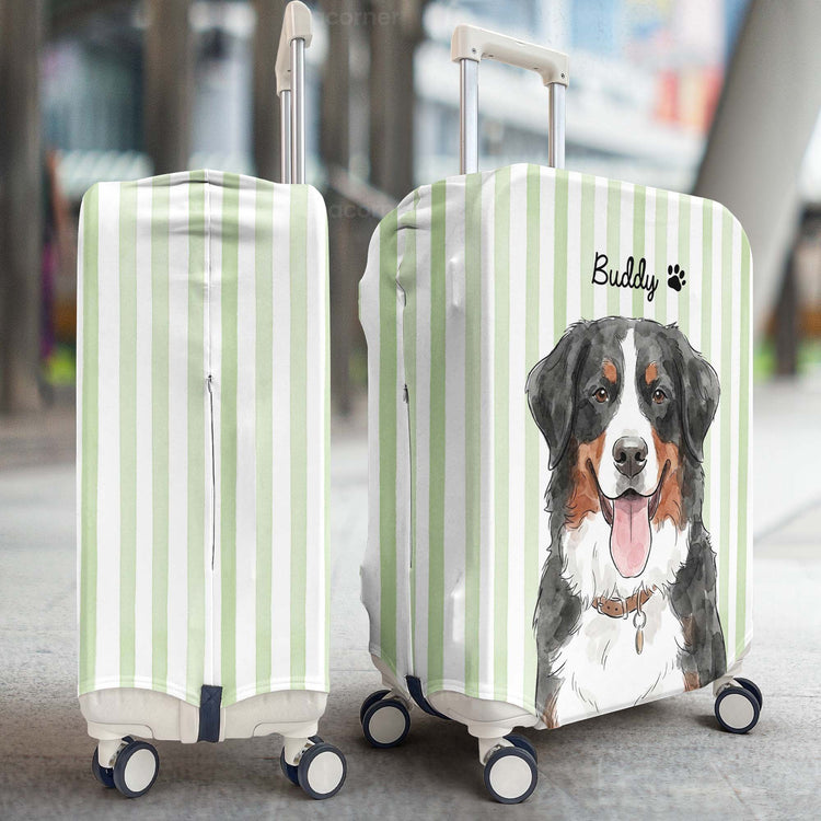 Custom Striped Pattern Watercolor Pet Portrait - Personalized Luggage Cover 3
