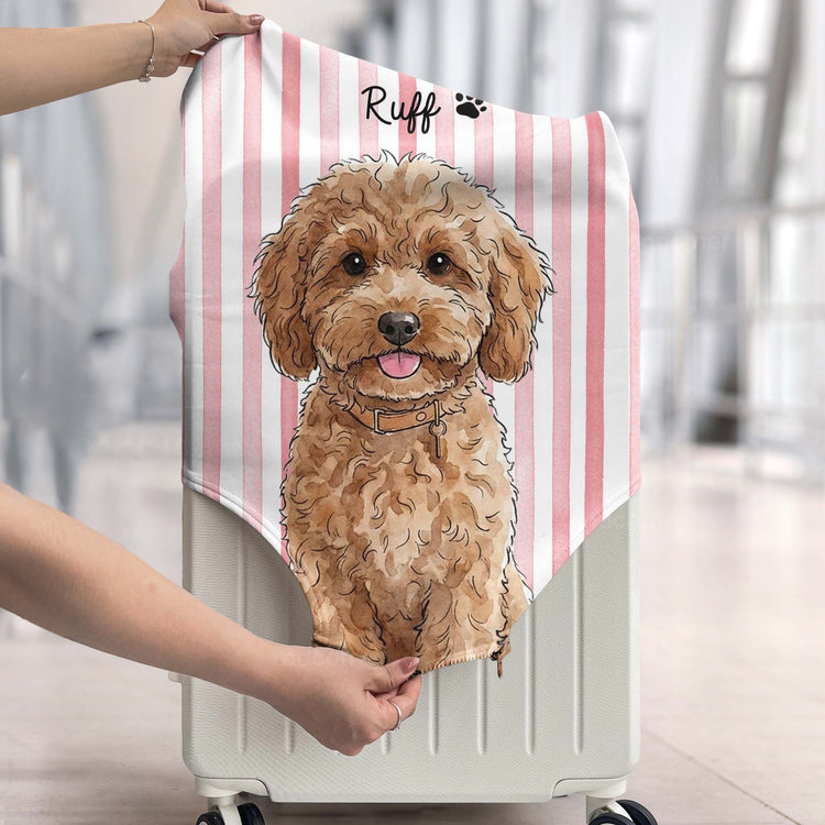 Custom Striped Pattern Watercolor Pet Portrait - Personalized Luggage Cover 4
