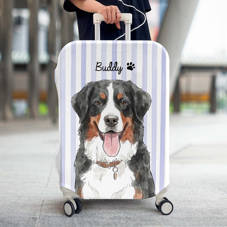Custom Striped Pattern Watercolor Pet Portrait - Personalized Luggage Cover 5