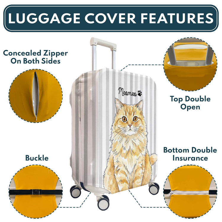 Custom Striped Pattern Watercolor Pet Portrait - Personalized Luggage Cover 6