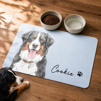 Custom Striped Pattern Watercolor Pet Portrait - Personalized Pet Feeding Mat