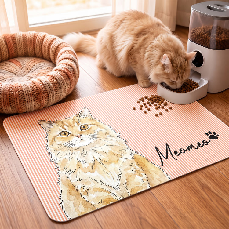 Custom Striped Pattern Watercolor Pet Portrait - Personalized Pet Feeding Mat 2