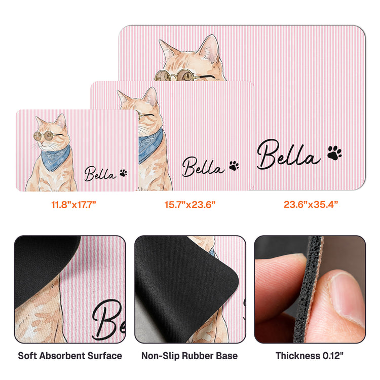 Custom Striped Pattern Watercolor Pet Portrait - Personalized Pet Feeding Mat 3