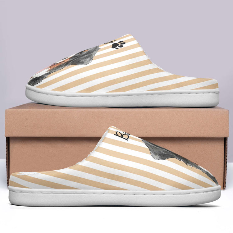 Custom Striped Pattern Watercolor Pet Portrait - Personalized Slippers 4