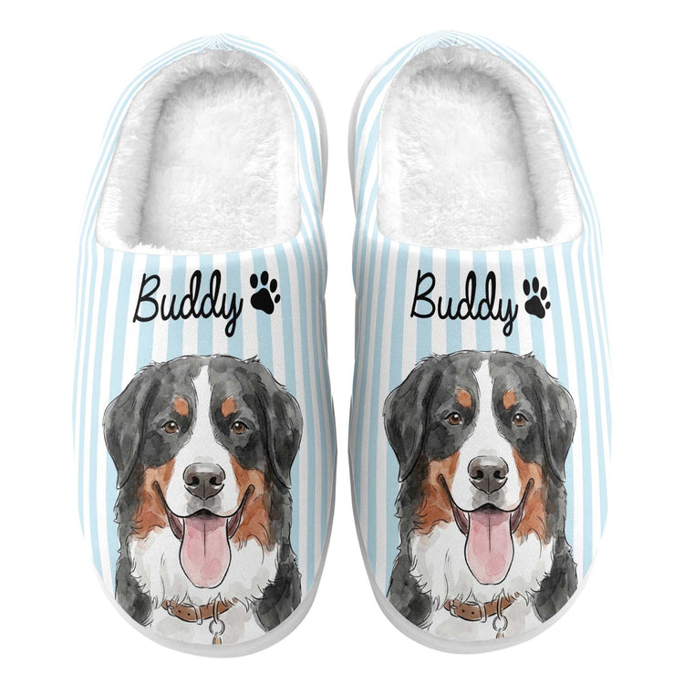 Custom Striped Pattern Watercolor Pet Portrait - Personalized Slippers 5