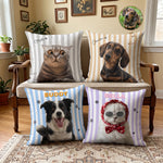 Custom Striped Pet Pillow Portrait Photo Pet Lovers Gift - Personalized Pillow 1