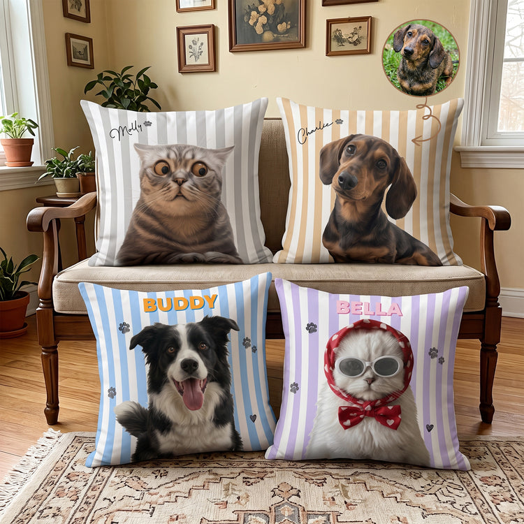 Custom Striped Pet Pillow Portrait Photo Pet Lovers Gift - Personalized Pillow 1