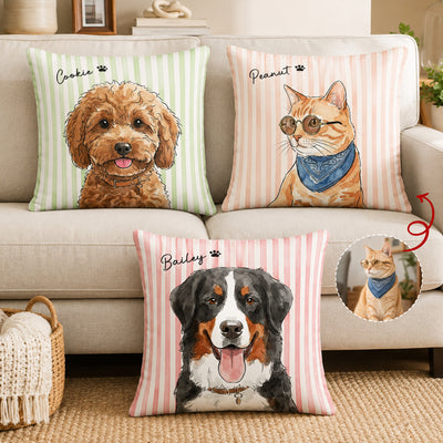 Custom Striped Pet Pillow Watercolor Art - Personalized Pillow