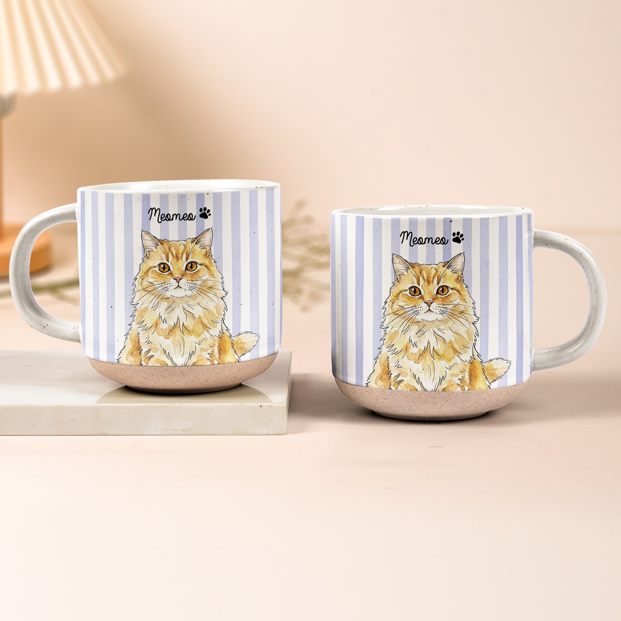 Custom Striped Pet Pottery Mug Watercolor Art - Personalized Mug 2