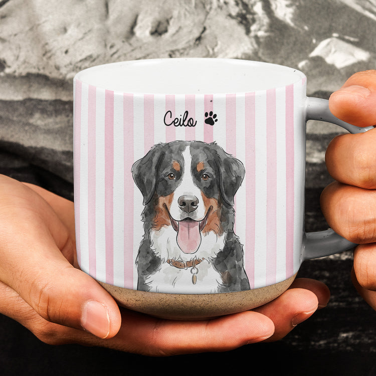 Custom Striped Pet Pottery Mug Watercolor Art - Personalized Mug 3