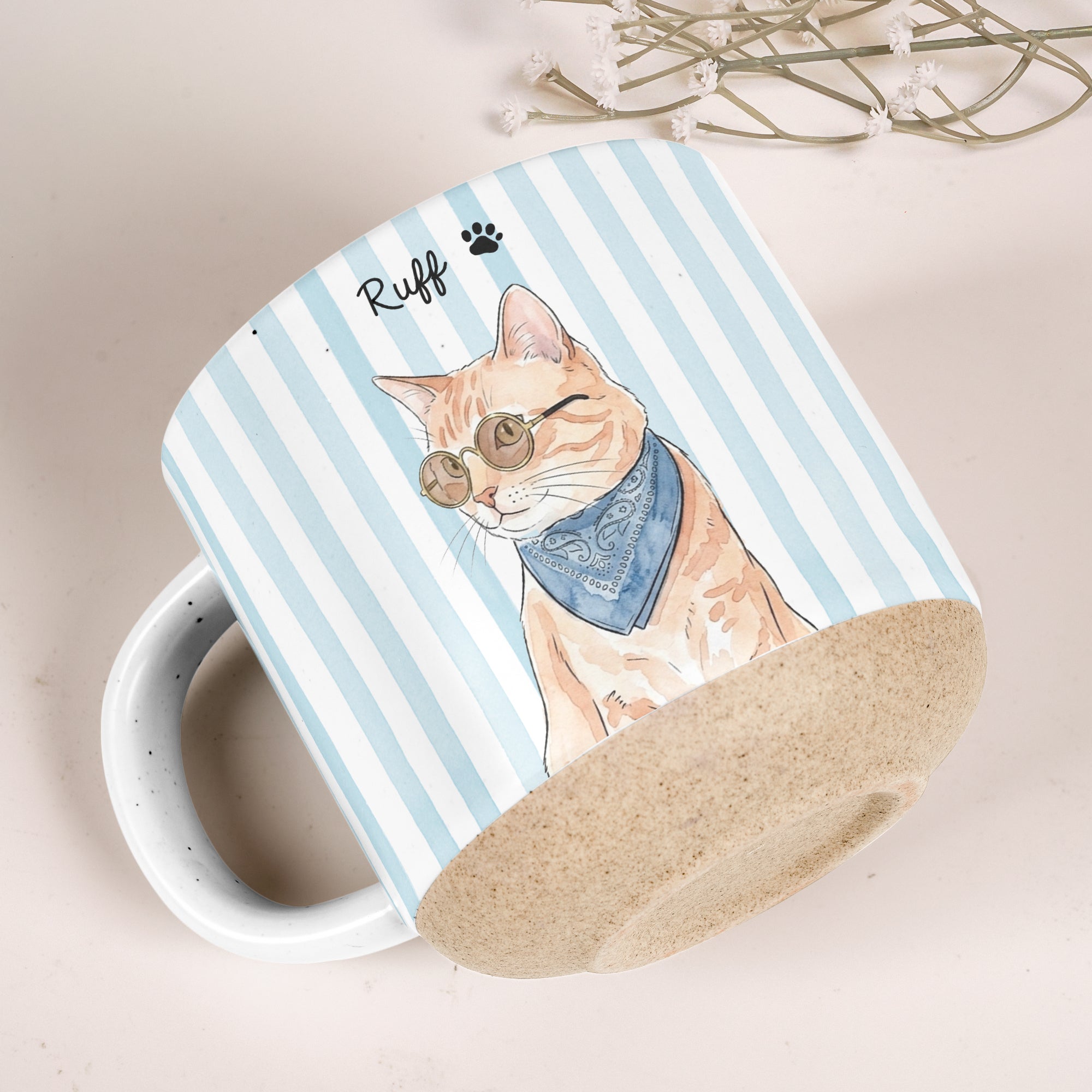 Custom Striped Pet Pottery Mug Watercolor Art - Personalized Mug 4