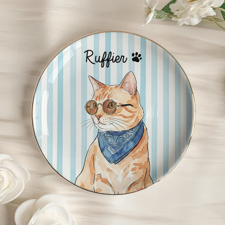 Custom Striped Pet Ring Dish Watercolor Art - Personalized Jewelry Dish 6