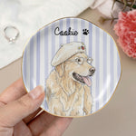 Custom Striped Pet Ring Dish Watercolor Art - Personalized Jewelry Dish 9