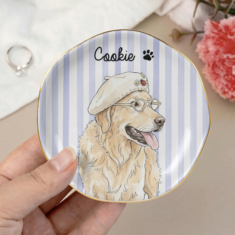 Custom Striped Pet Ring Dish Watercolor Art - Personalized Jewelry Dish 9