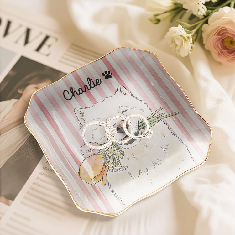 Custom Striped Pet Ring Dish Watercolor Art - Personalized Jewelry Dish 10