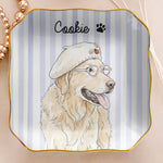 Custom Striped Pet Ring Dish Watercolor Art - Personalized Jewelry Dish 11