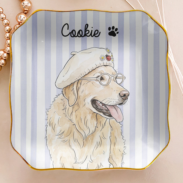 Custom Striped Pet Ring Dish Watercolor Art - Personalized Jewelry Dish 11