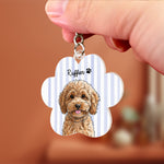 Custom Striped Watercolor Pet Portrait Keyring - Personalized Keychain 3