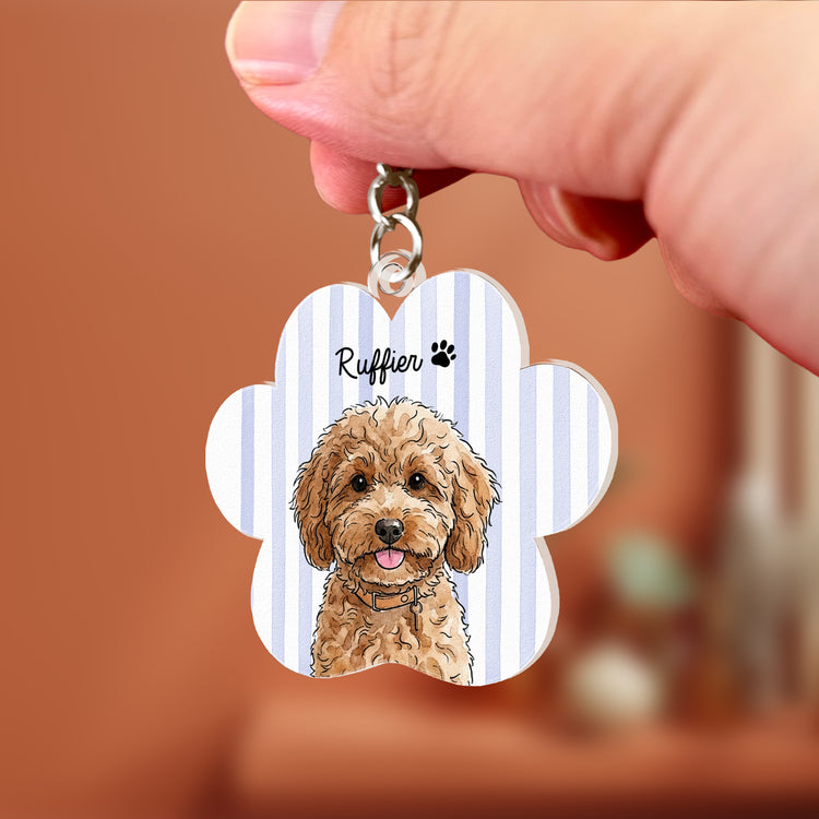 Custom Striped Watercolor Pet Portrait Keyring - Personalized Keychain 3