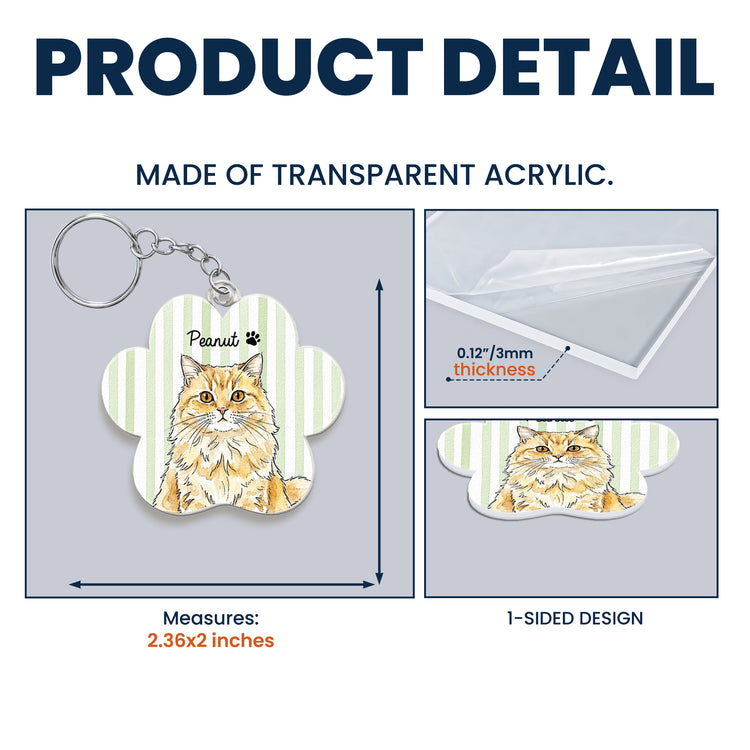 Custom Striped Watercolor Pet Portrait Keyring - Personalized Keychain 5