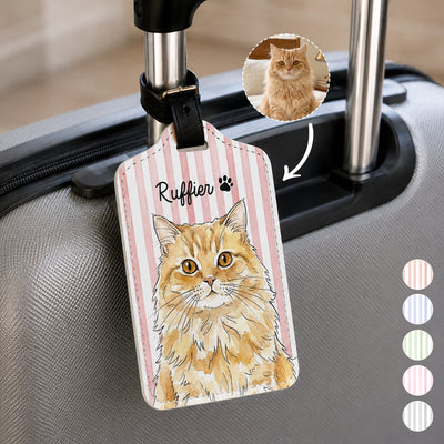 Custom Striped Watercolor Pet Portrait Tag - Personalized Luggage Tag