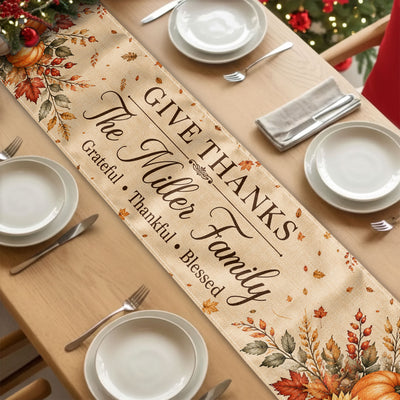 Custom Thanksgiving Fall Season Decorations For Family House, Farm House - Personalized Table Runner
