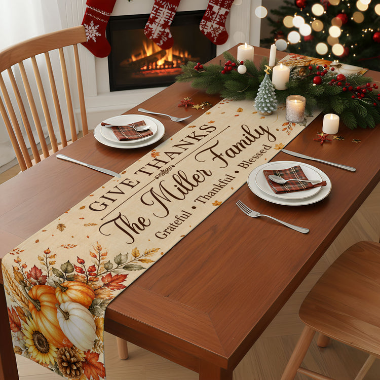 Custom Thanksgiving Fall Season Decorations For Family House, Farm House - Personalized Table Runner 2