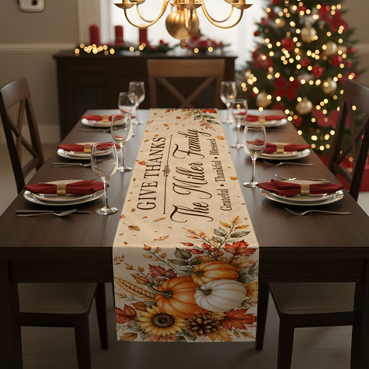 Custom Thanksgiving Fall Season Decorations For Family House, Farm House - Personalized Table Runner 3