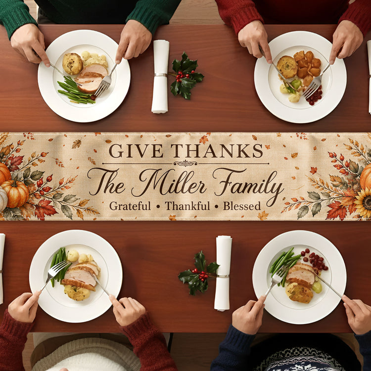 Custom Thanksgiving Fall Season Decorations For Family House, Farm House - Personalized Table Runner 4